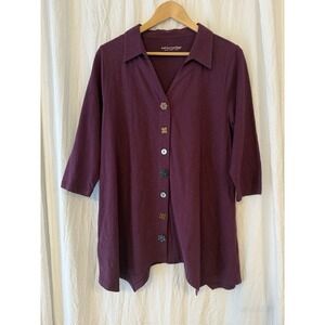Soft Surroundings Danielle Size L Plum Tunic Top Asymmetrical Buttons Lagenlook‎